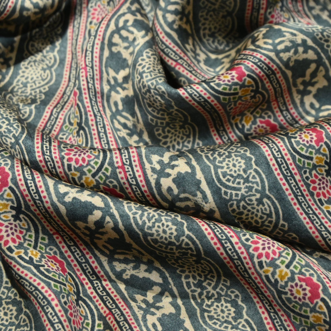 Bemberg Satin Digital Print Fabric | Premium Designer Printed Satin Fabric | 001333-S14