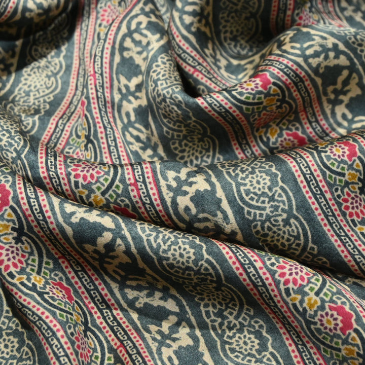 Bemberg Satin Digital Print Fabric | Premium Designer Printed Satin Fabric | 001333-S14