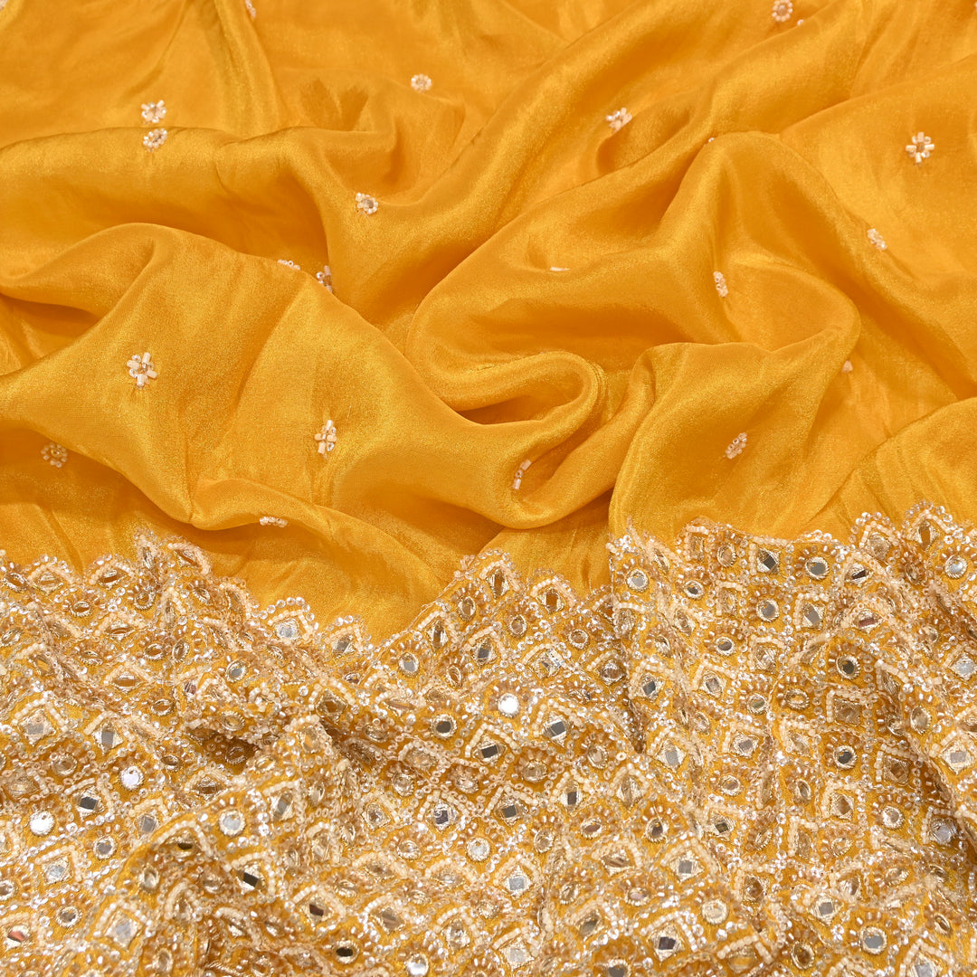 Premium Dyed Tissue Mirror Moti Sequin Embroidered Fabric with Heavy Border - EB00669-2