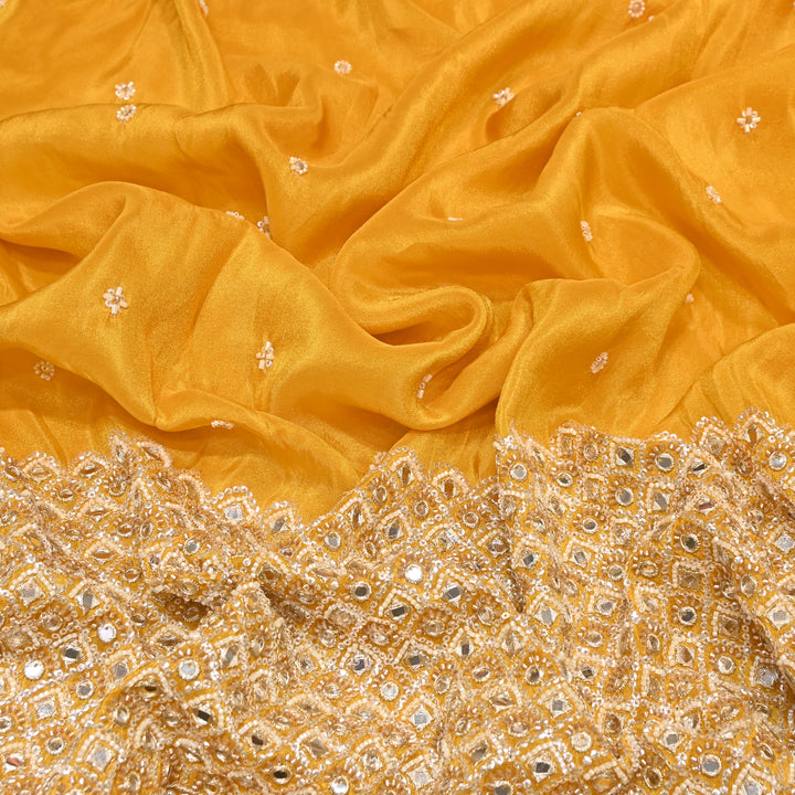 Premium Dyed Tissue Mirror Moti Sequin Embroidered Fabric with Heavy Border - EB00669-2