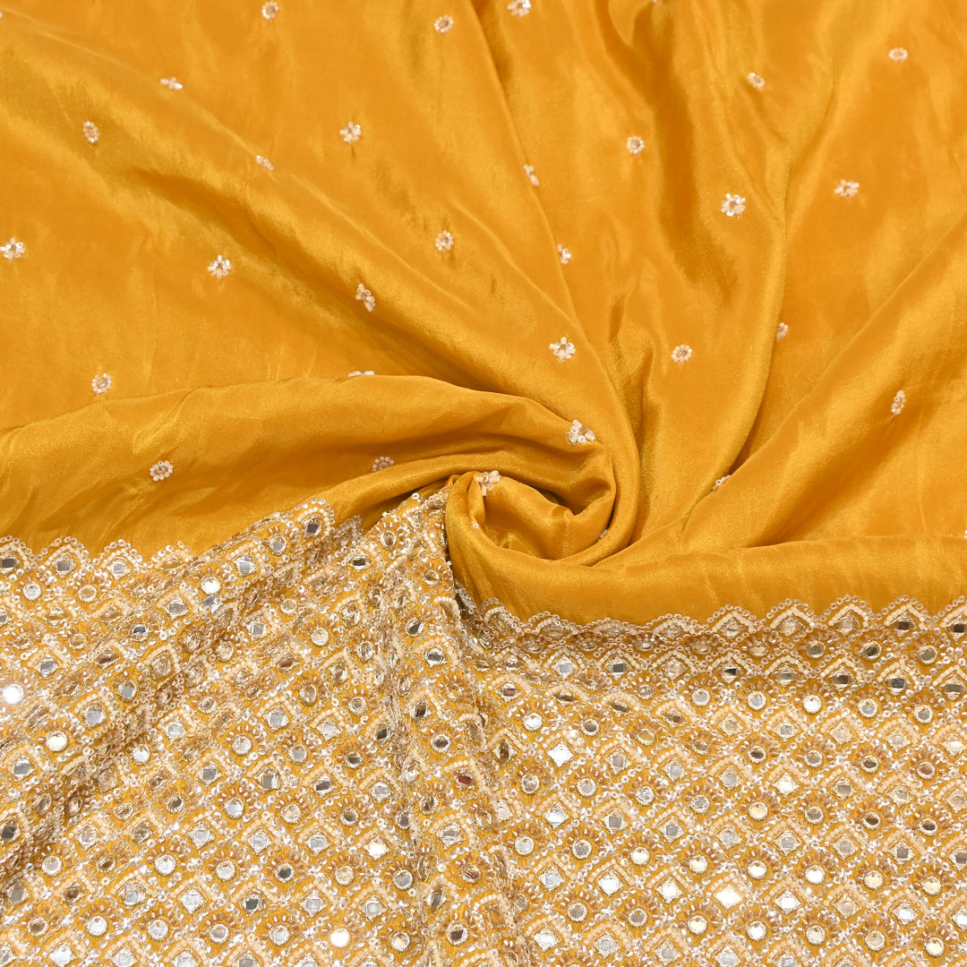 Premium Dyed Tissue Mirror Moti Sequin Embroidered Fabric with Heavy Border - EB00669-2