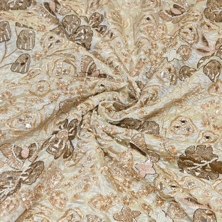 Dyeable Tissue Fabric with Moti Zari & Sequins Embroidery Designer Fabric KF2583