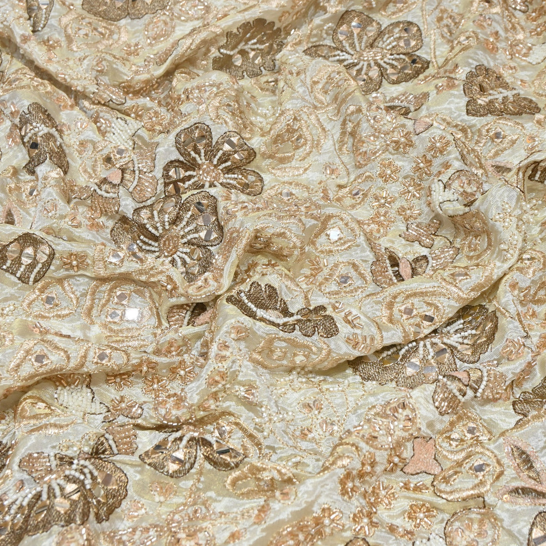 Dyeable Tissue Fabric with Moti Zari & Sequins Embroidery Designer Fabric KF2583
