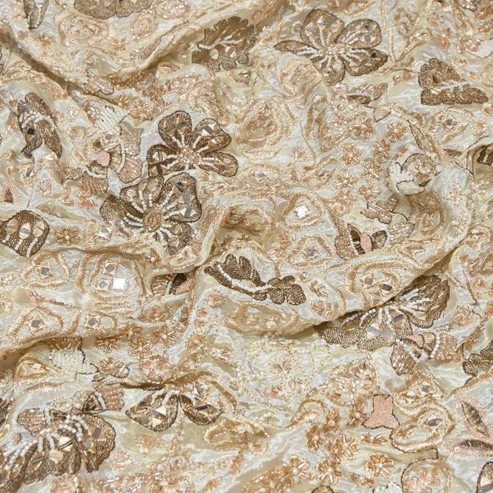 Dyeable Tissue Fabric with Moti Zari & Sequins Embroidery Designer Fabric KF2583