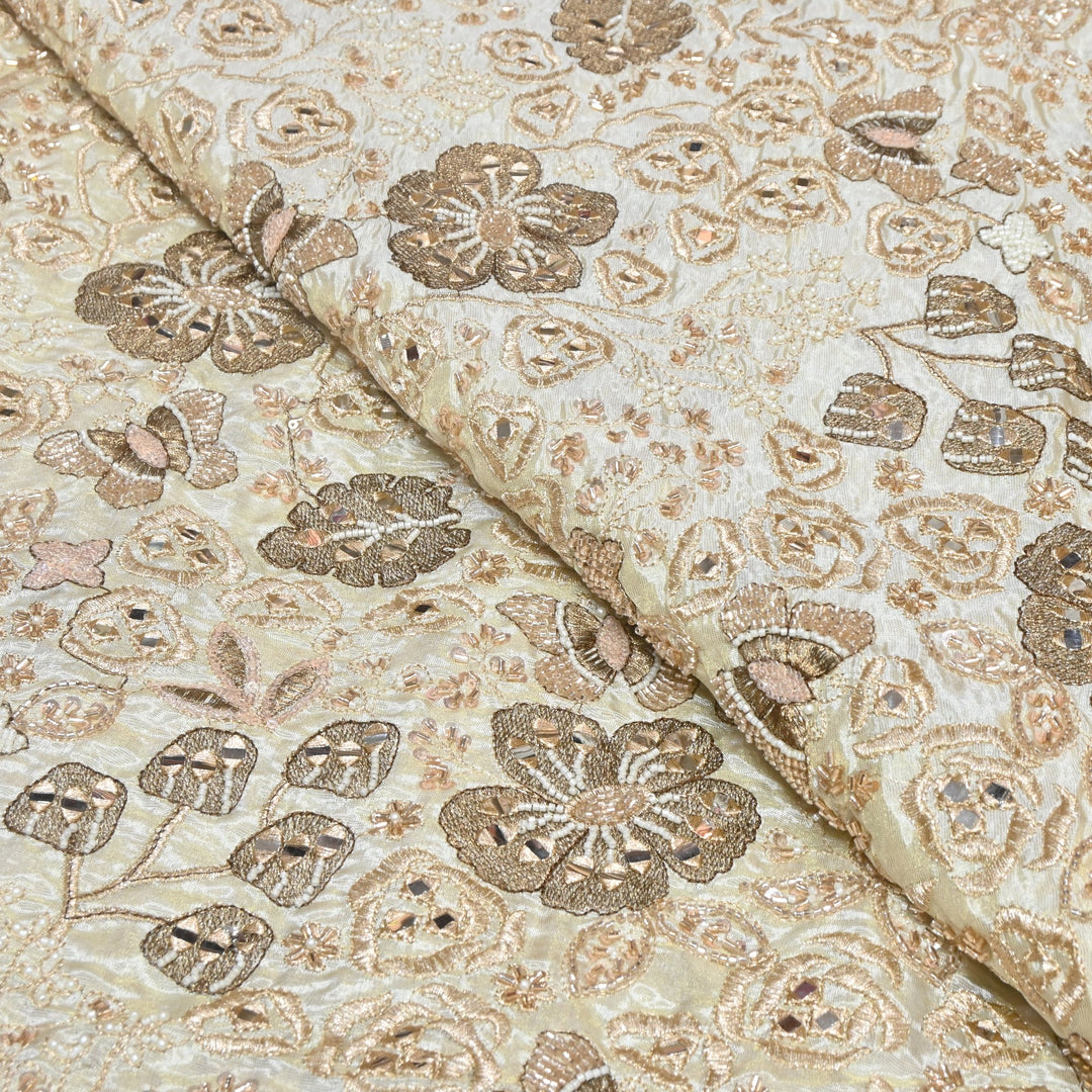 Dyeable Tissue Fabric with Moti Zari & Sequins Embroidery Designer Fabric KF2583