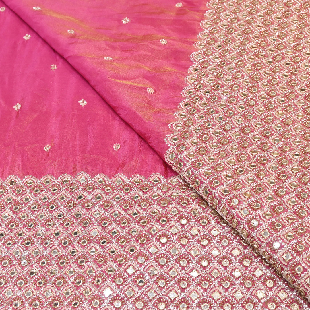 Premium Dyed Tissue Mirror Moti Sequin Embroidered Fabric with Heavy Border - EB00669-3
