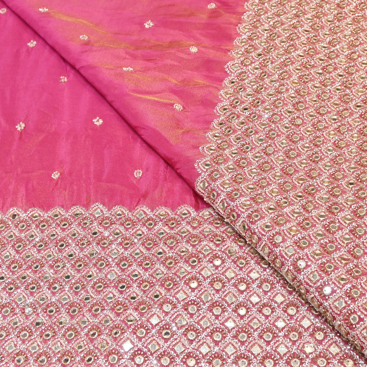 Premium Dyed Tissue Mirror Moti Sequin Embroidered Fabric with Heavy Border - EB00669-3