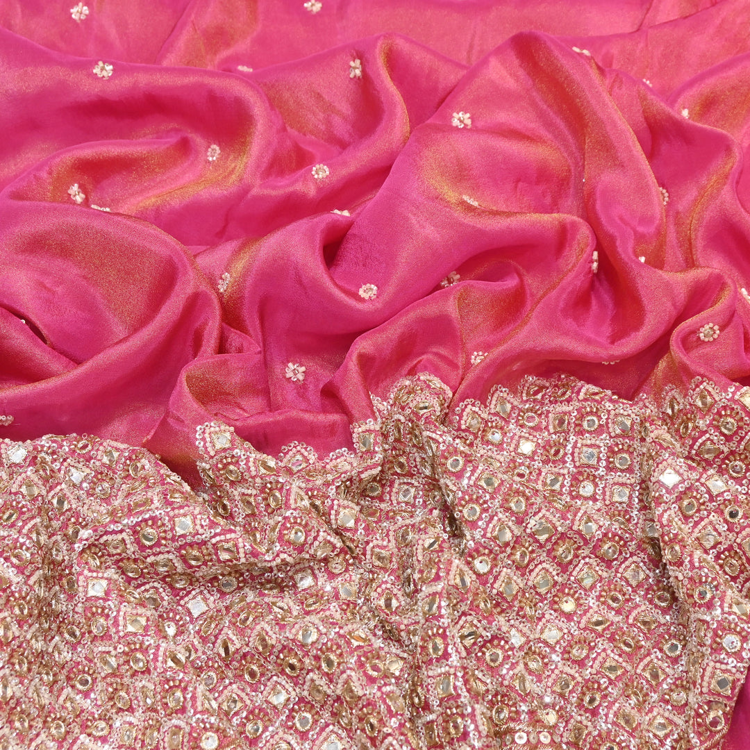 Premium Dyed Tissue Mirror Moti Sequin Embroidered Fabric with Heavy Border - EB00669-3