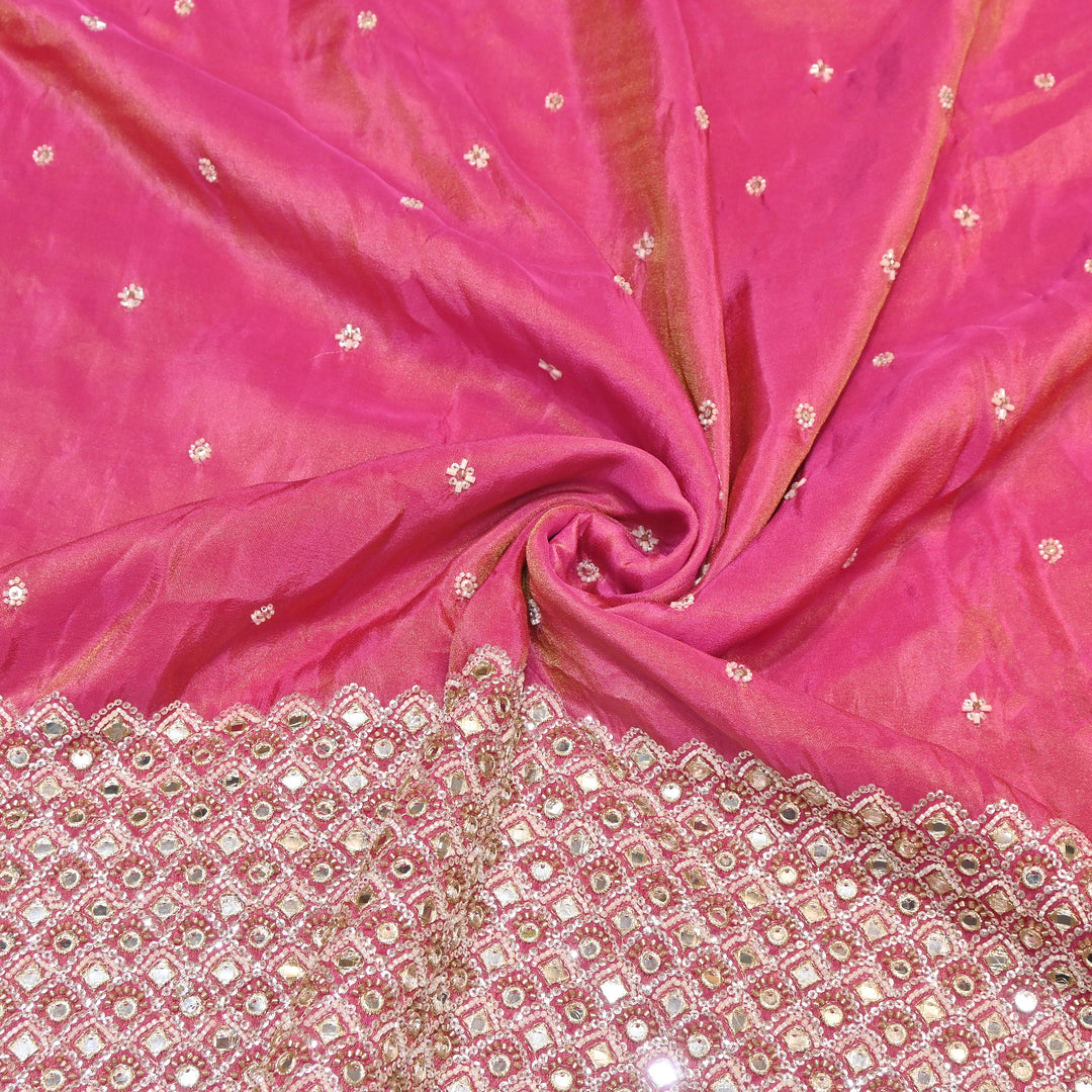 Premium Dyed Tissue Mirror Moti Sequin Embroidered Fabric with Heavy Border - EB00669-3