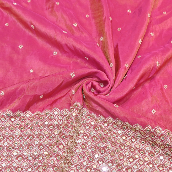 Premium Dyed Tissue Mirror Moti Sequin Embroidered Fabric with Heavy Border - EB00669-3