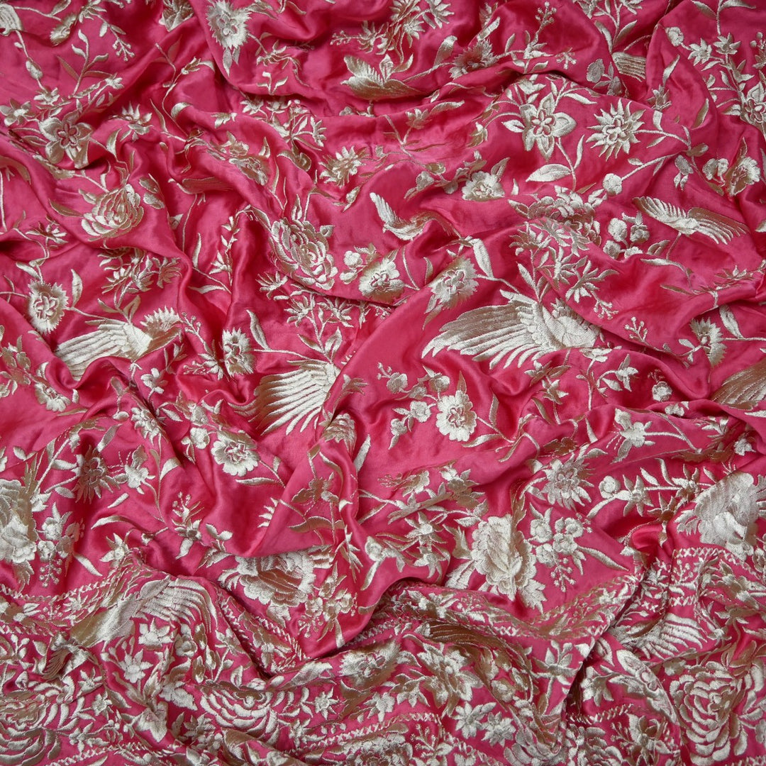 Beautiful Modal Satin Parsi Work Embroidery Fabrics