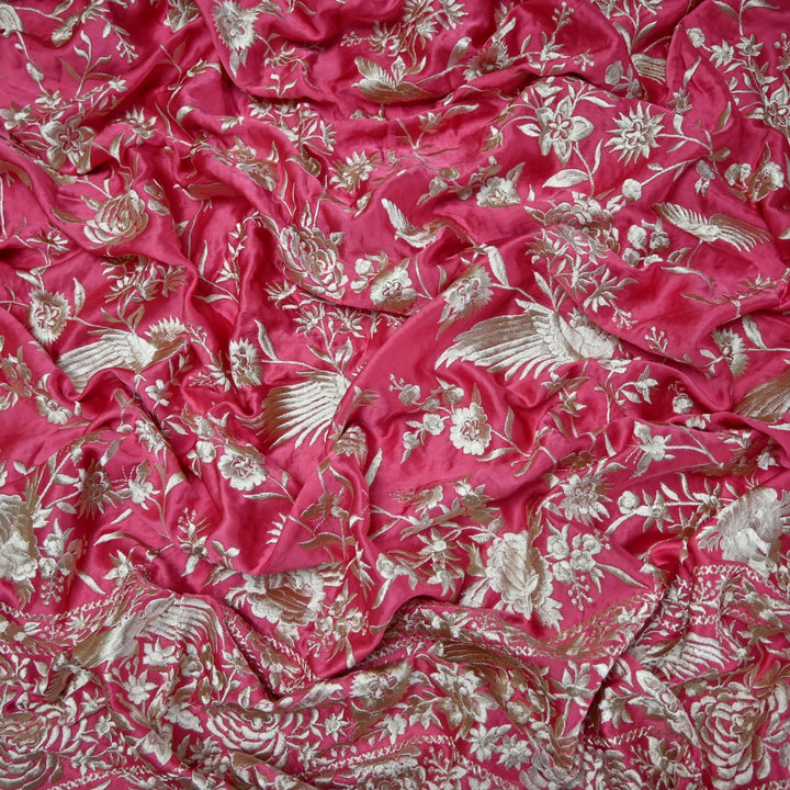 Beautiful Modal Satin Parsi Work Embroidery Fabrics