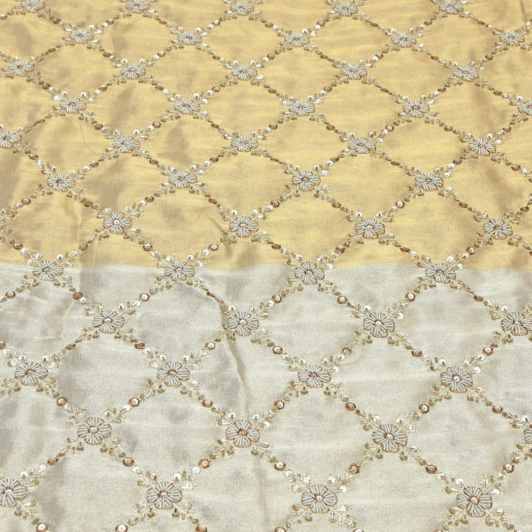 Dyeable Shaded Tissue Fabric with Moti & Sequins Hand Embroidery Designer Fabric V1719C