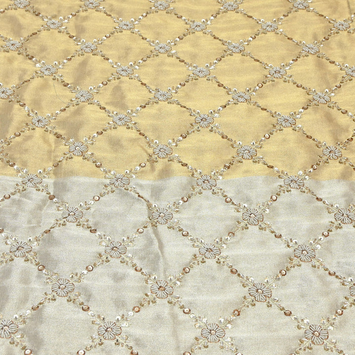 Dyeable Shaded Tissue Fabric with Moti & Sequins Hand Embroidery Designer Fabric V1719C