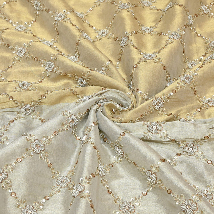 Dyeable Shaded Tissue Fabric with Moti & Sequins Hand Embroidery Designer Fabric V1719C
