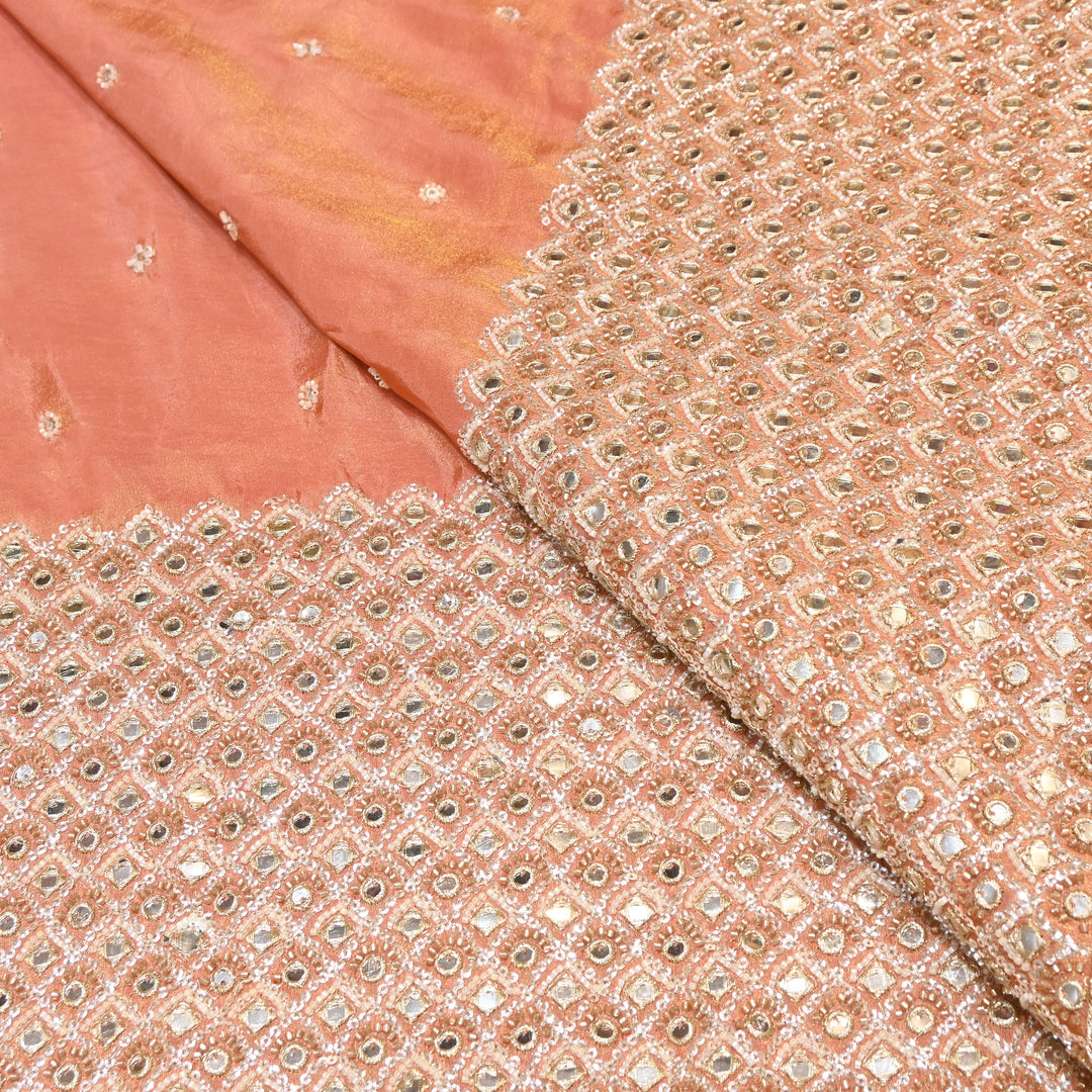Premium Dyed Tissue Mirror Moti Sequin Embroidered Fabric with Heavy Border - EB00669-4