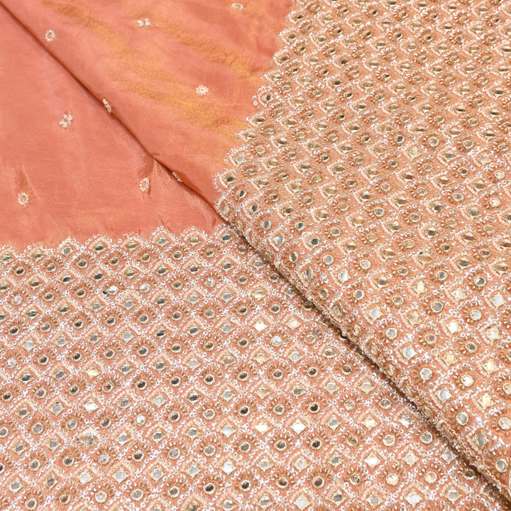 Premium Dyed Tissue Mirror Moti Sequin Embroidered Fabric with Heavy Border - EB00669-4