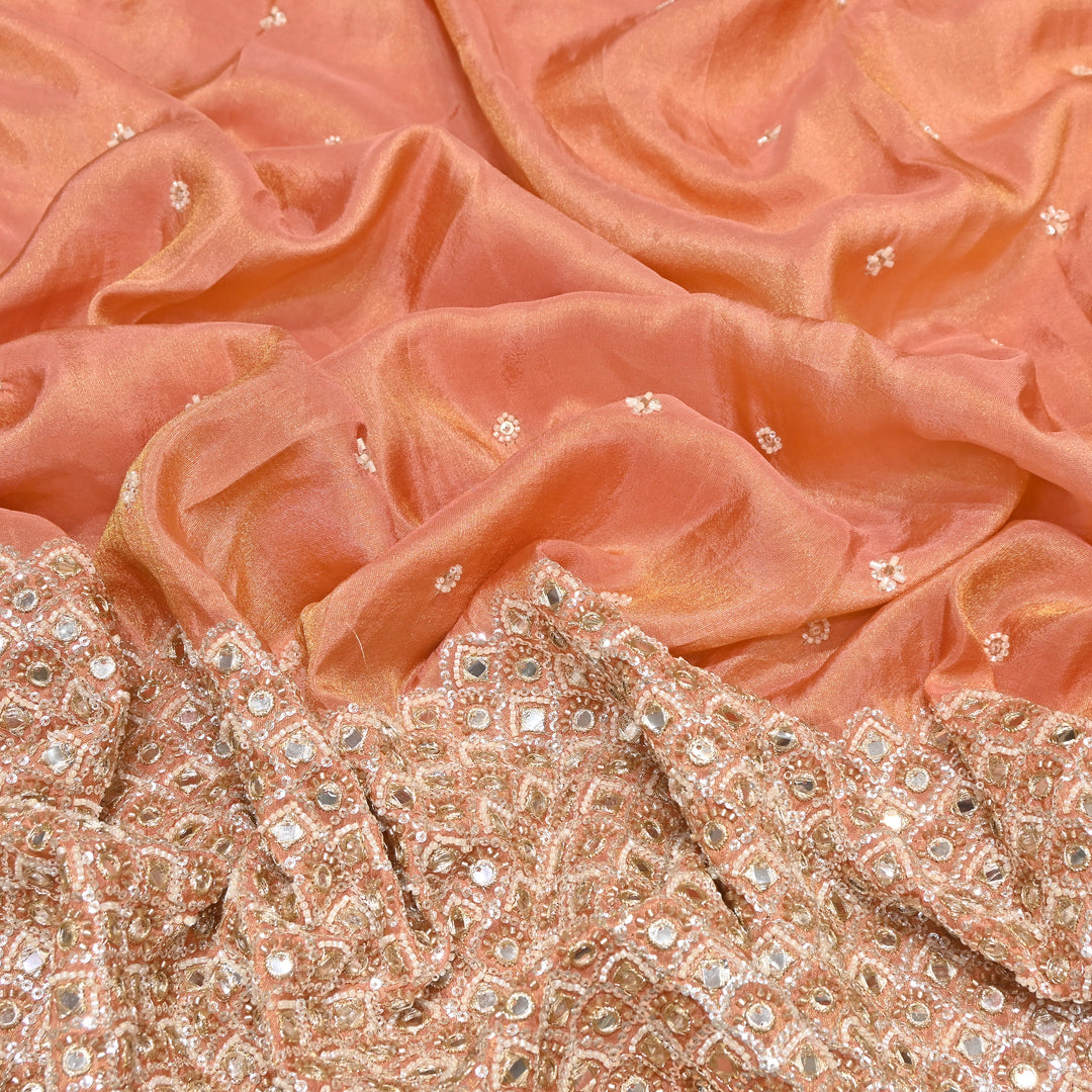 Premium Dyed Tissue Mirror Moti Sequin Embroidered Fabric with Heavy Border - EB00669-4