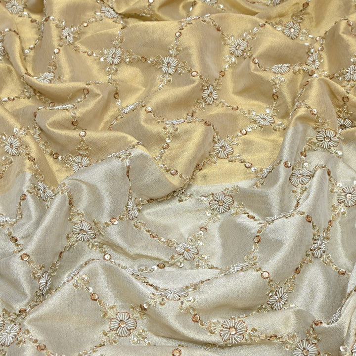 Dyeable Shaded Tissue Fabric with Moti & Sequins Hand Embroidery Designer Fabric V1719C