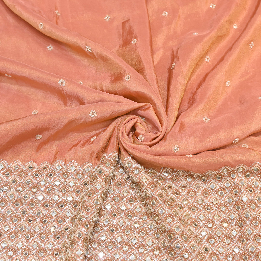 Premium Dyed Tissue Mirror Moti Sequin Embroidered Fabric with Heavy Border - EB00669-4