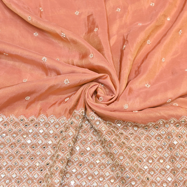 Premium Dyed Tissue Mirror Moti Sequin Embroidered Fabric with Heavy Border - EB00669-4