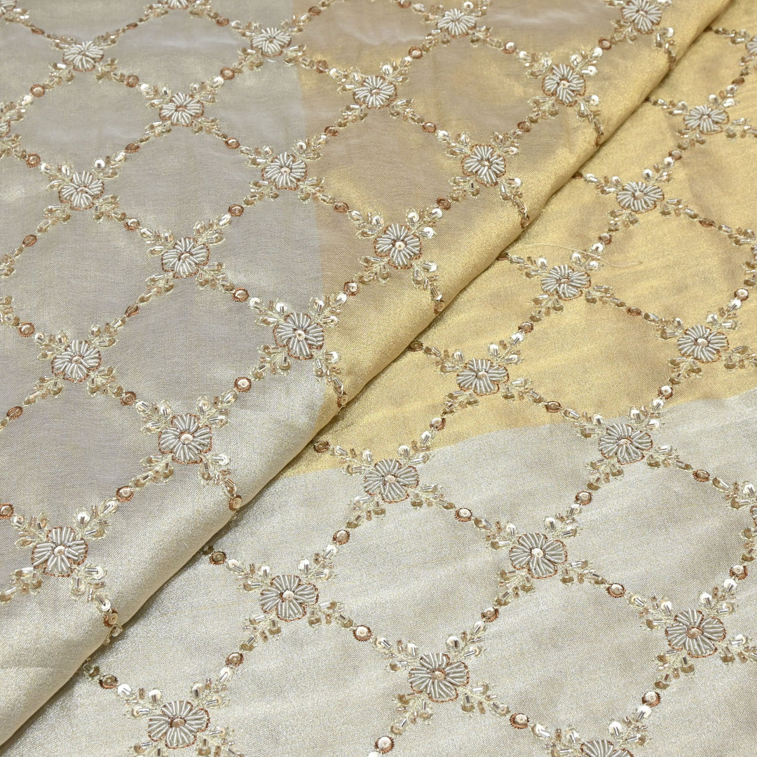 Dyeable Shaded Tissue Fabric with Moti & Sequins Hand Embroidery Designer Fabric V1719C
