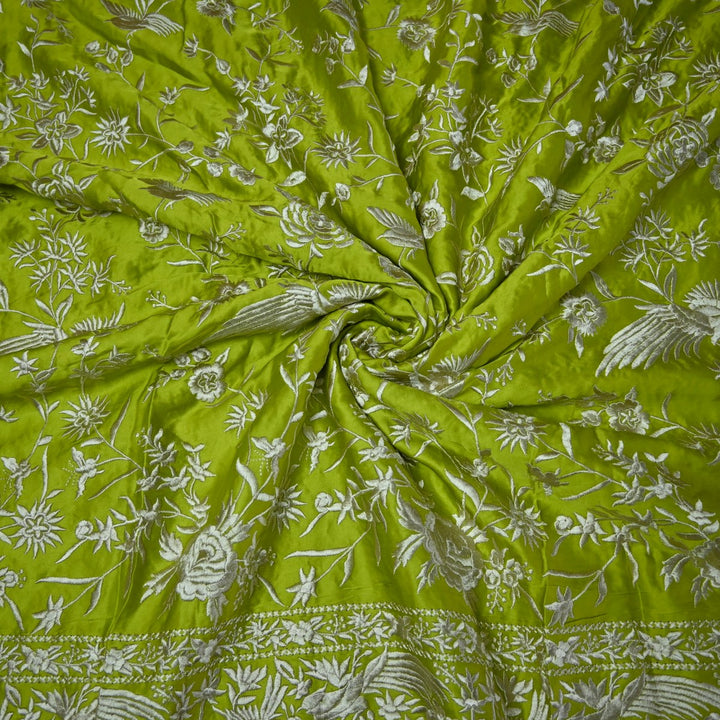 Beautiful Modal Satin Parsi Work Embroidery Fabrics