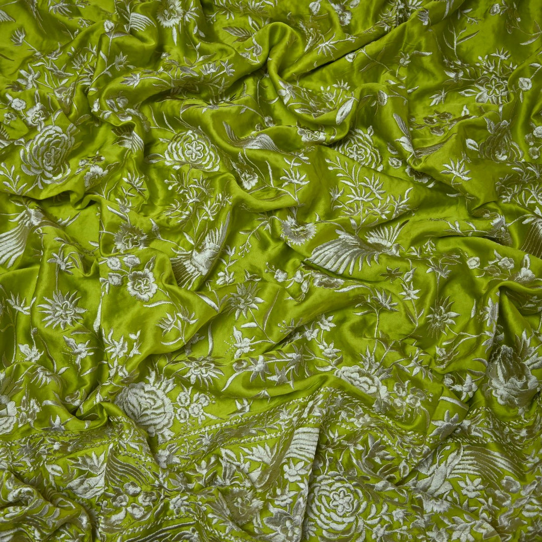 Beautiful Modal Satin Parsi Work Embroidery Fabrics