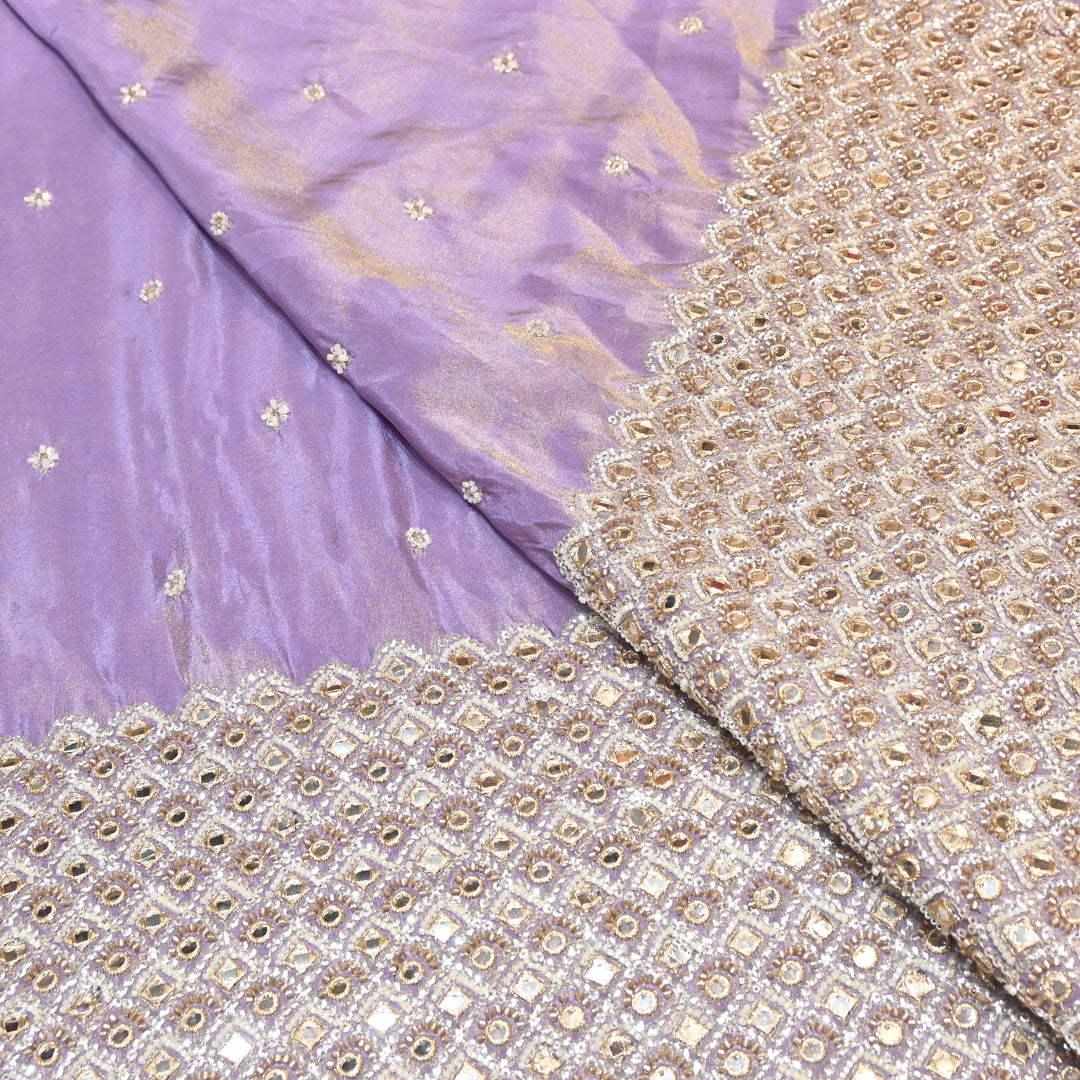Premium Dyed Tissue Mirror Moti Sequin Embroidered Fabric with Heavy Border - EB00669-5