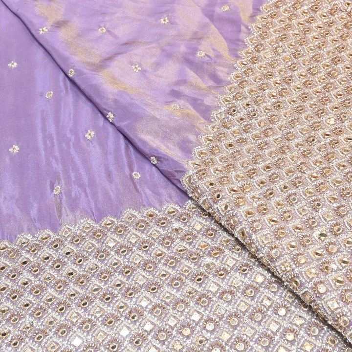 Premium Dyed Tissue Mirror Moti Sequin Embroidered Fabric with Heavy Border - EB00669-5