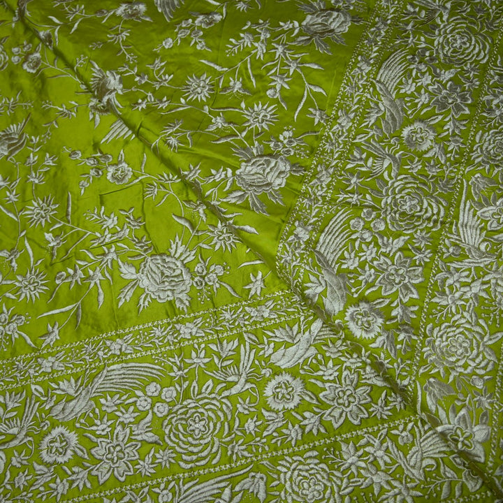 Beautiful Modal Satin Parsi Work Embroidery Fabrics