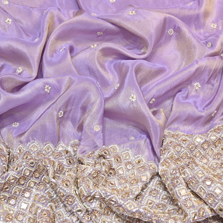 Premium Dyed Tissue Mirror Moti Sequin Embroidered Fabric with Heavy Border - EB00669-5