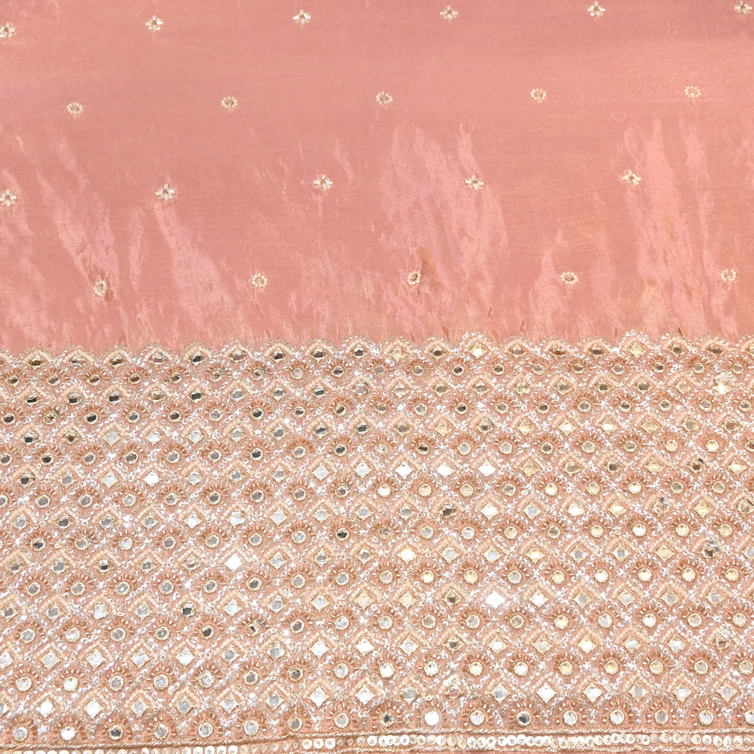 Premium Dyed Tissue Mirror Moti Sequin Embroidered Fabric with Heavy Border - EB00669-6