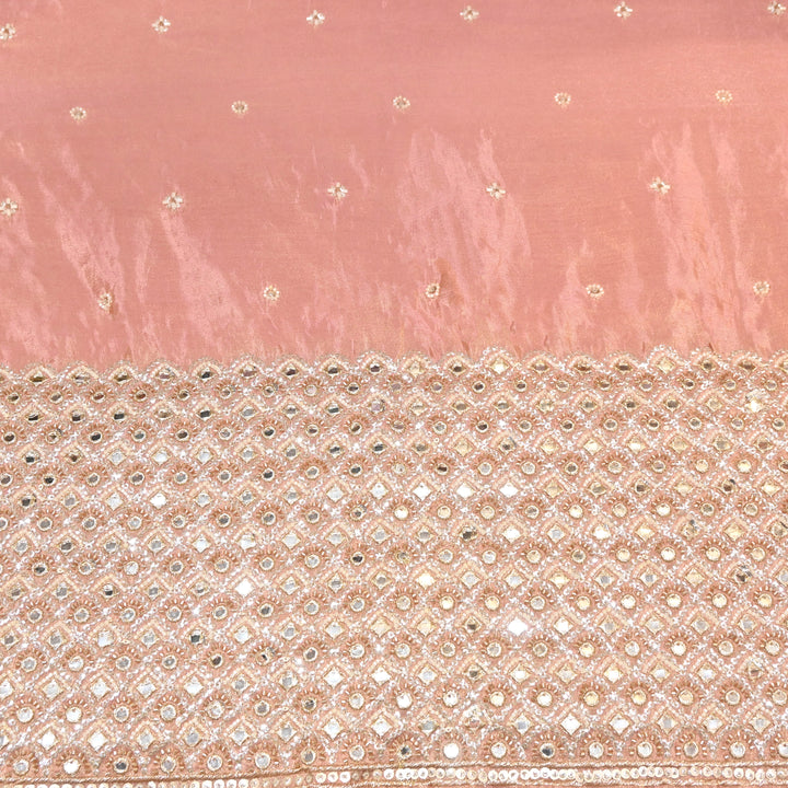 Premium Dyed Tissue Mirror Moti Sequin Embroidered Fabric with Heavy Border - EB00669-6