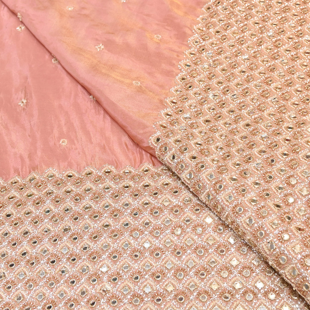 Premium Dyed Tissue Mirror Moti Sequin Embroidered Fabric with Heavy Border - EB00669-6