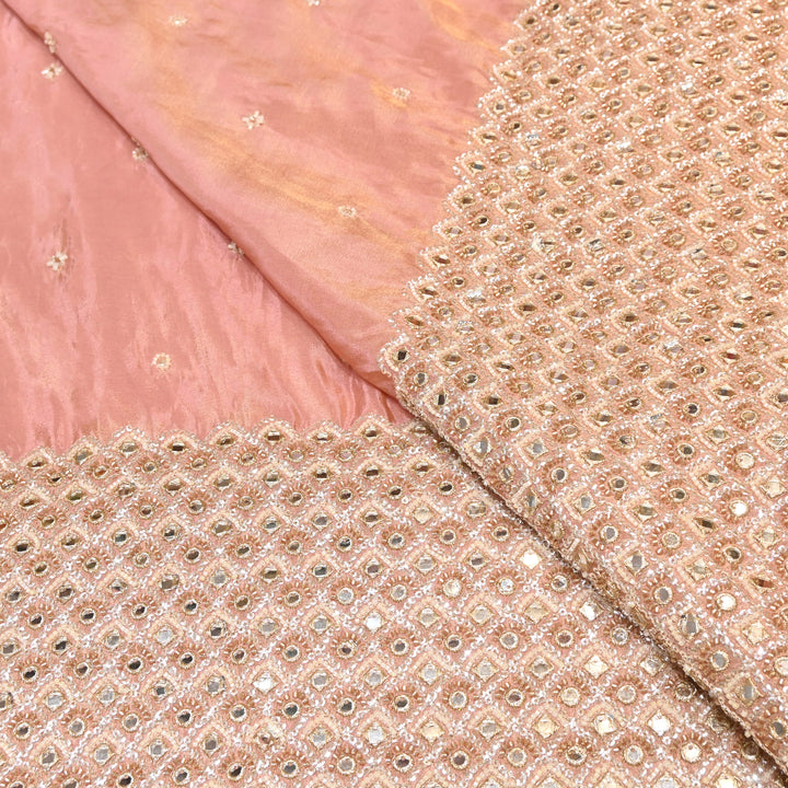 Premium Dyed Tissue Mirror Moti Sequin Embroidered Fabric with Heavy Border - EB00669-6