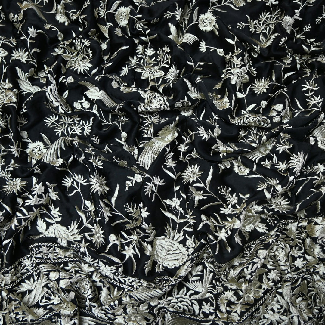 Beautiful Modal Satin Parsi Work Embroidery Fabrics