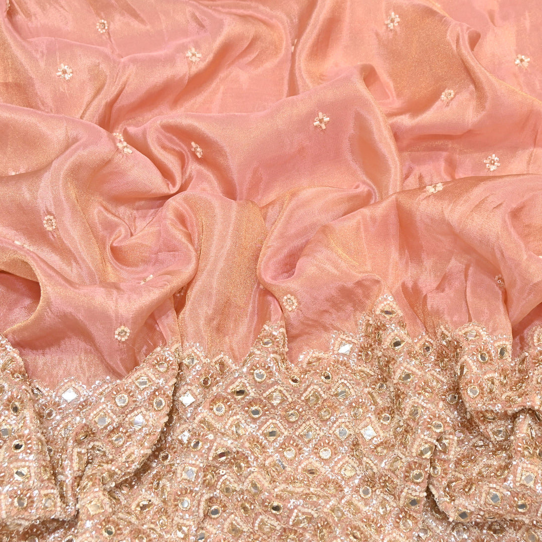 Premium Dyed Tissue Mirror Moti Sequin Embroidered Fabric with Heavy Border - EB00669-6