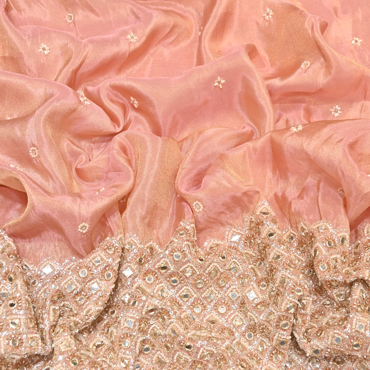Premium Dyed Tissue Mirror Moti Sequin Embroidered Fabric with Heavy Border - EB00669-6