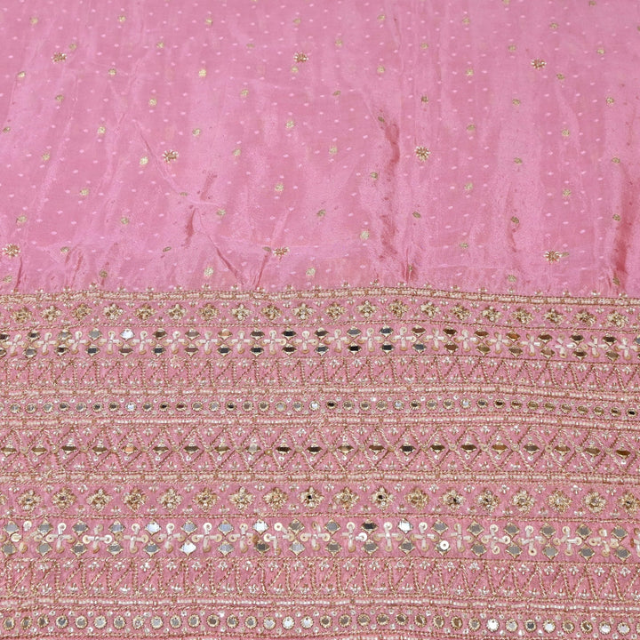 Powder Pink Color Tissue Jacquard Moti & Mirror Work Border Designer Fabric K40006-2