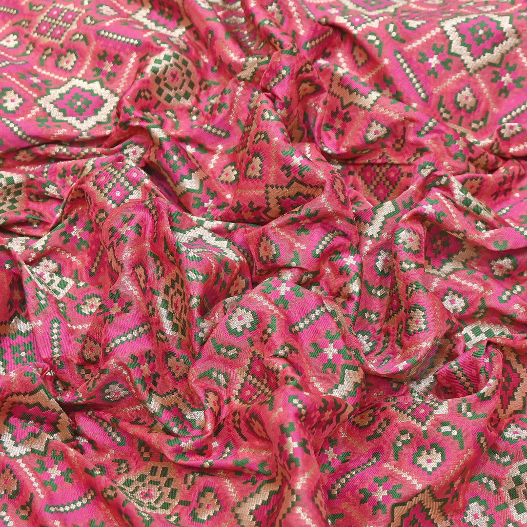 Silk Patola Brocade Fabric – Traditional Designer Patola Weave Fabric - 001129-1