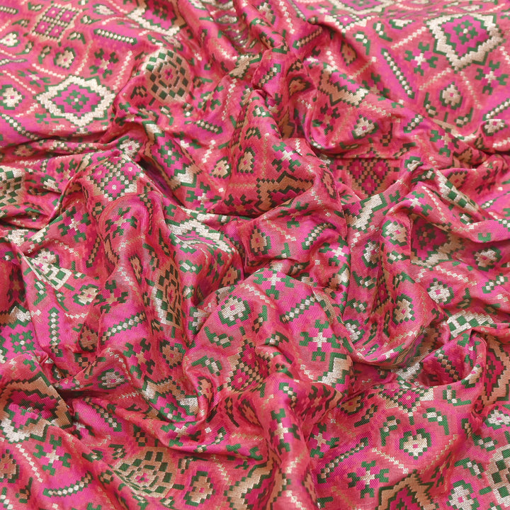 Silk Patola Brocade Fabric – Traditional Designer Patola Weave Fabric - 001129-1