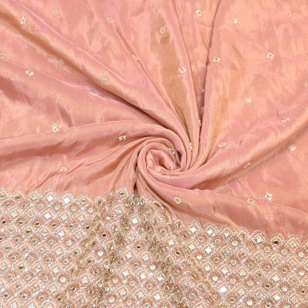 Premium Dyed Tissue Mirror Moti Sequin Embroidered Fabric with Heavy Border - EB00669-6