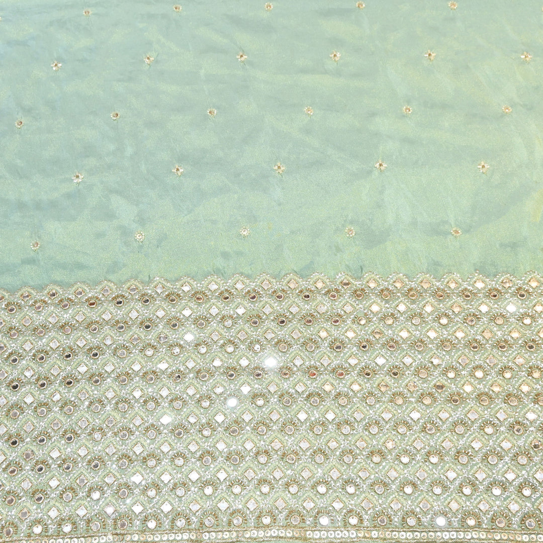 Premium Dyed Tissue Mirror Moti Sequin Embroidered Fabric with Heavy Border - EB00669-7