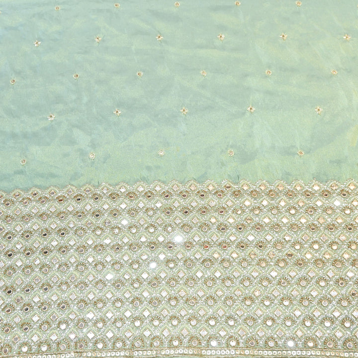 Premium Dyed Tissue Mirror Moti Sequin Embroidered Fabric with Heavy Border - EB00669-7