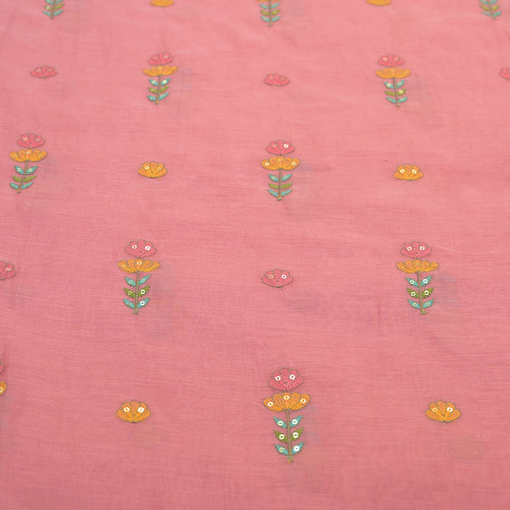 Dusty Rose Pink Embroidered Floral Buti Fabric.