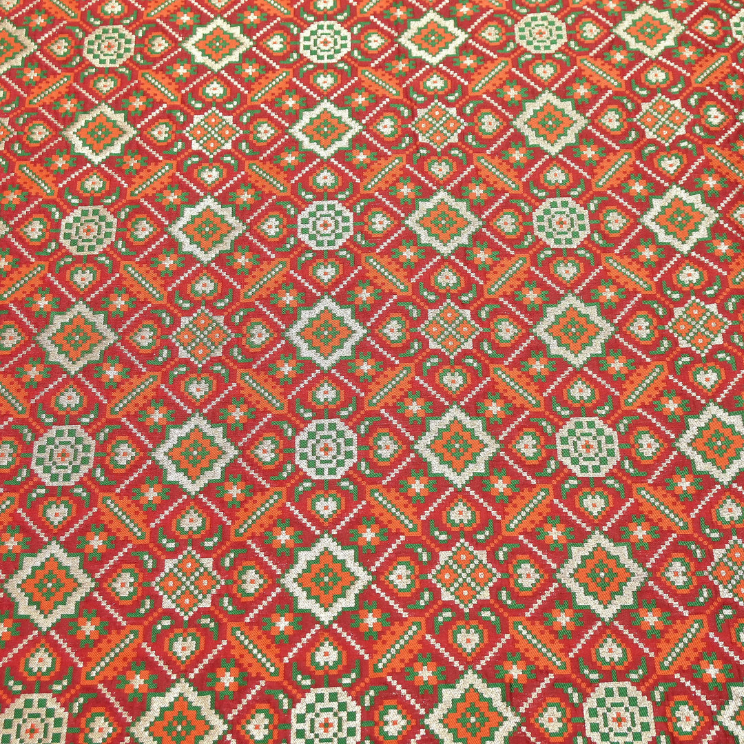 Silk Patola Brocade Fabric – Traditional Designer Patola Weave Fabric - 001129-2