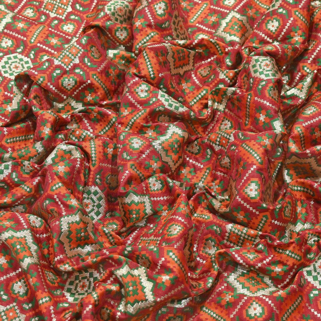 Silk Patola Brocade Fabric – Traditional Designer Patola Weave Fabric - 001129-2