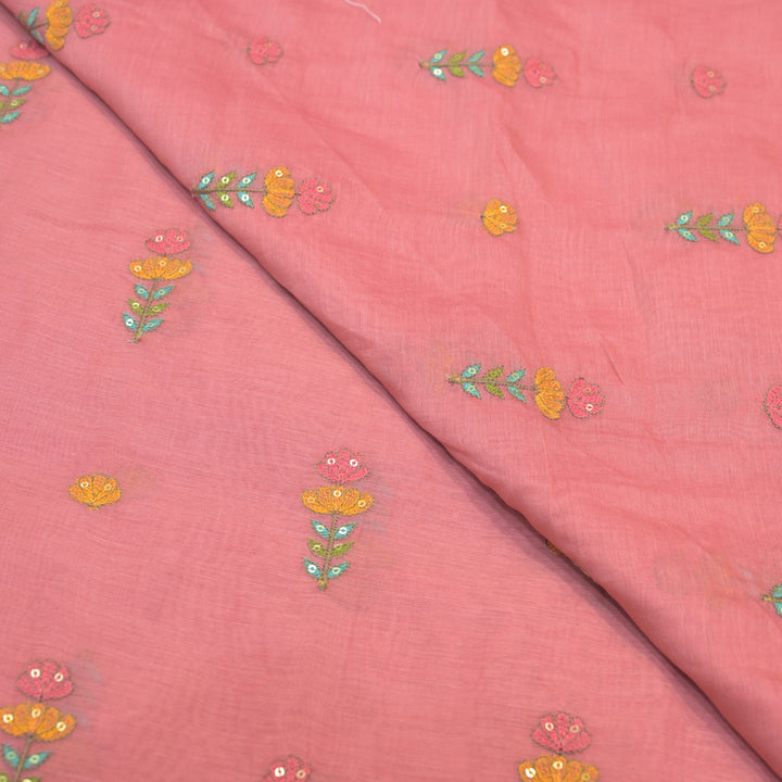 Dusty Rose Pink Embroidered Floral Buti Fabric.