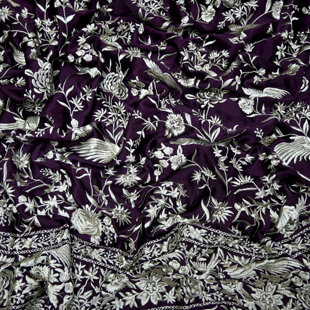 Beautiful Modal Satin Parsi Work Embroidery Fabrics